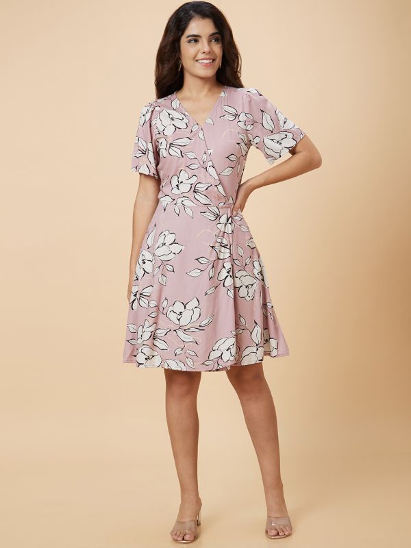 Globus Women Pink Printed Fit and Flare Dress