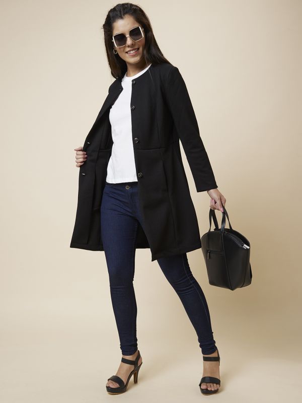Globus Women Black Solid Longline Jacket