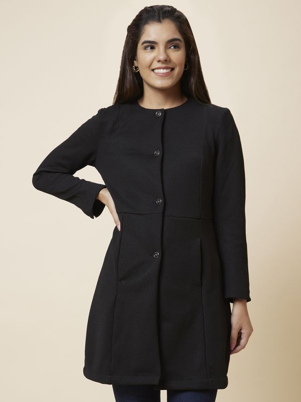 Globus Women Black Solid Longline Jacket