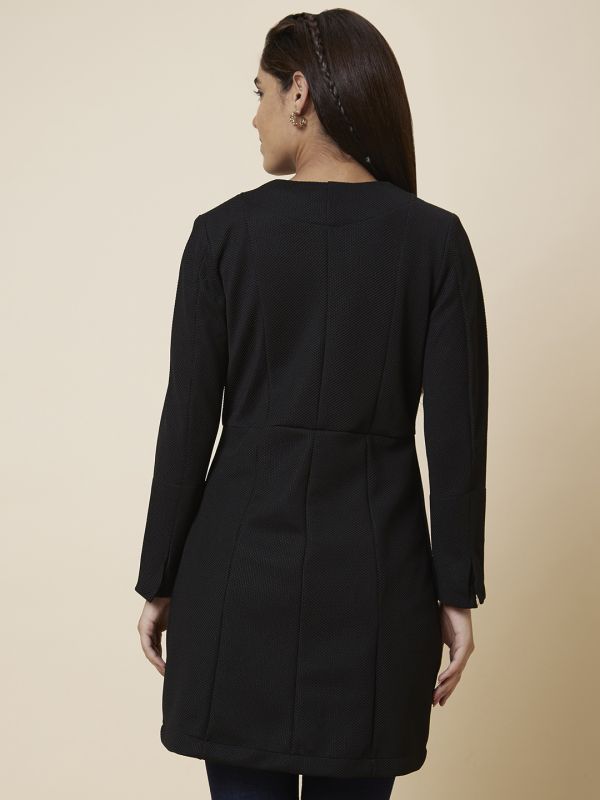 Globus Women Black Solid Longline Jacket