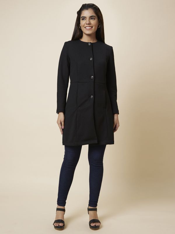 Globus Women Black Solid Longline Jacket