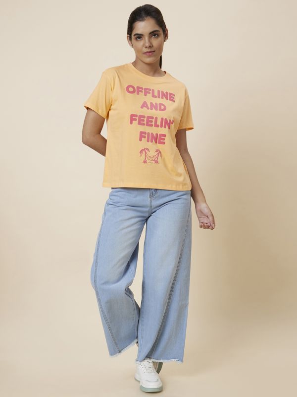 Globus Women Orange Regular Fit Printed Cotton T-Shirt