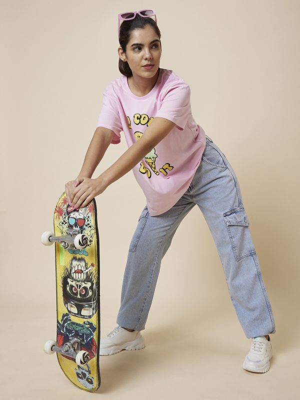 Globus Women Pink Printed Cotton T-Shirt