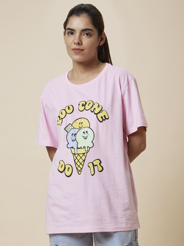 Globus Women Pink Printed Cotton T-Shirt