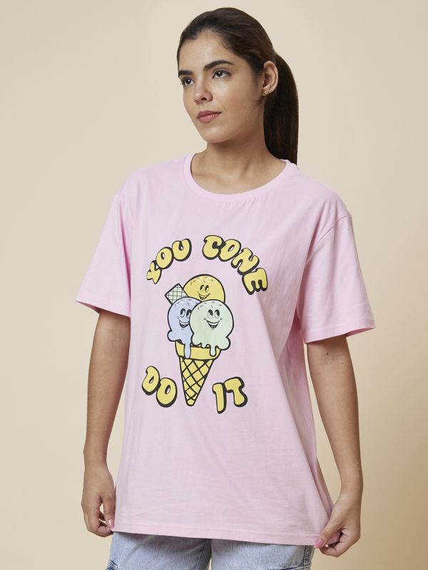 Globus Women Pink Printed Cotton T-Shirt