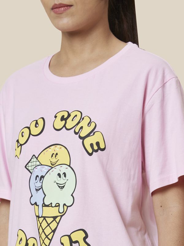 Globus Women Pink Printed Cotton T-Shirt