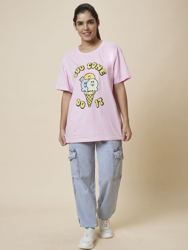 Globus Women Pink Printed Cotton T-Shirt