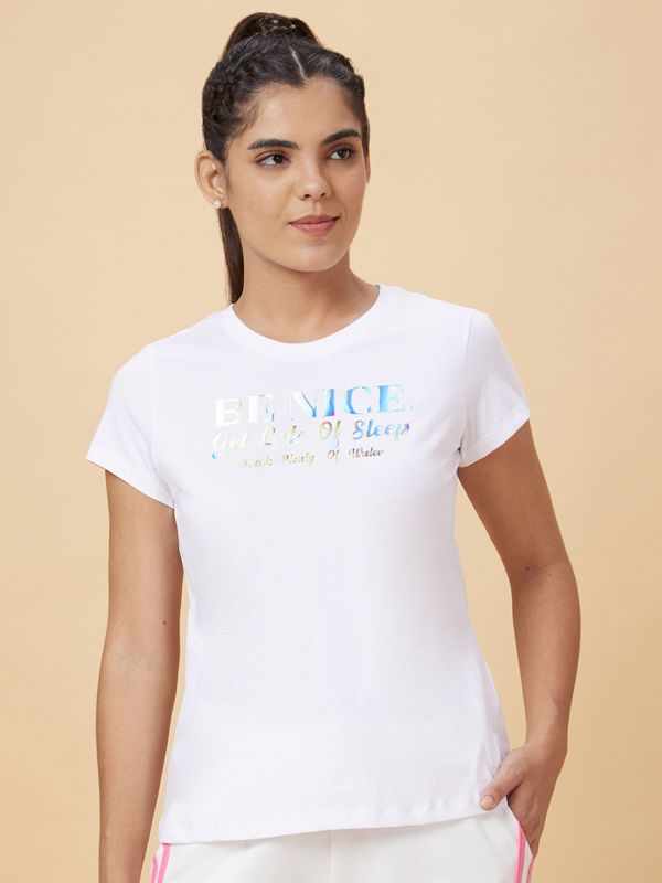 Globus Women Off White Printed Cotton T-Shirt