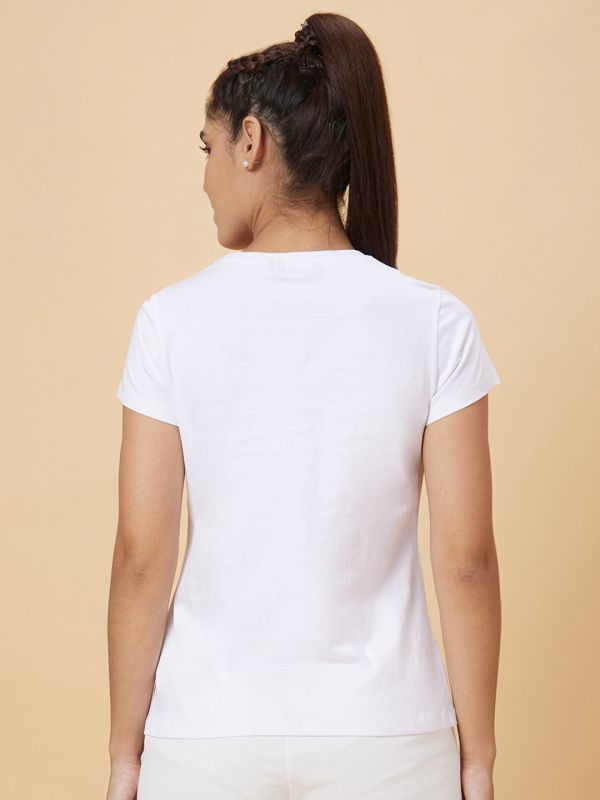 Globus Women Off White Printed Cotton T-Shirt