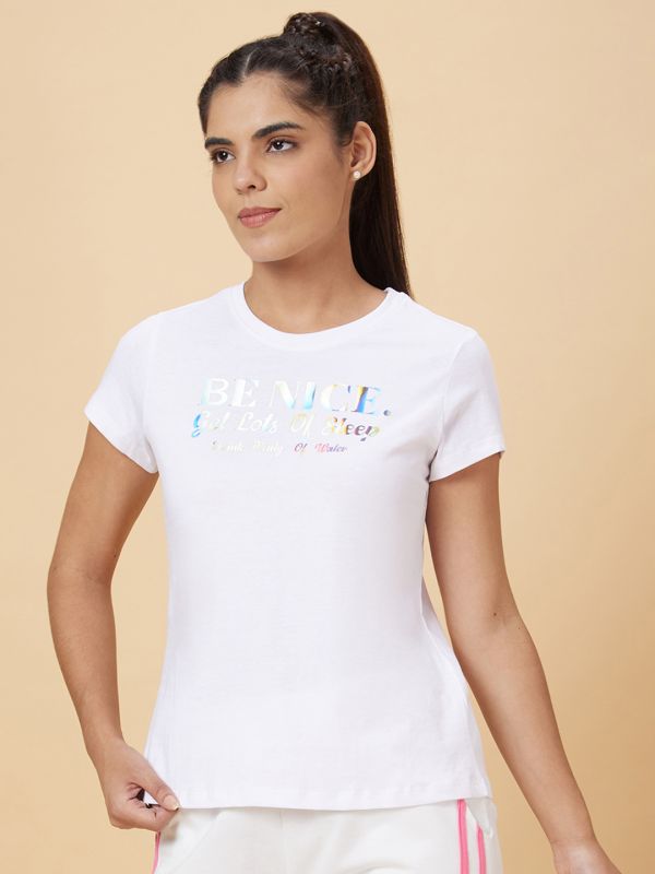 Globus Women Off White Printed Cotton T-Shirt