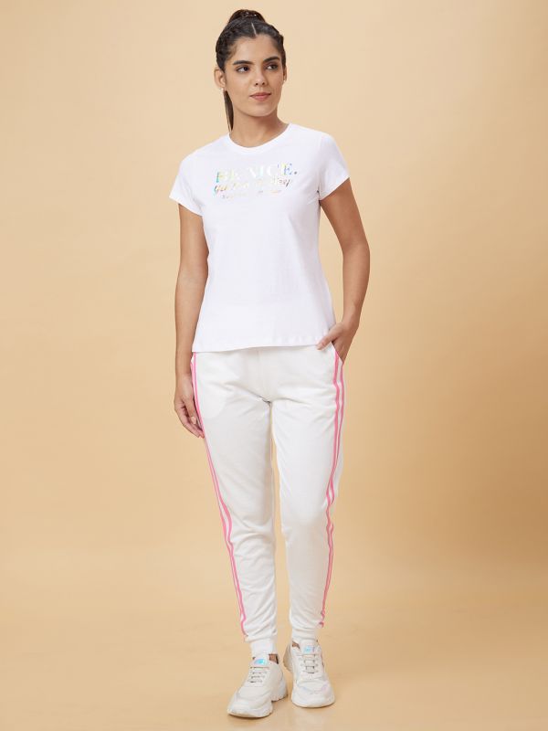 Globus Women Off White Printed Cotton T-Shirt