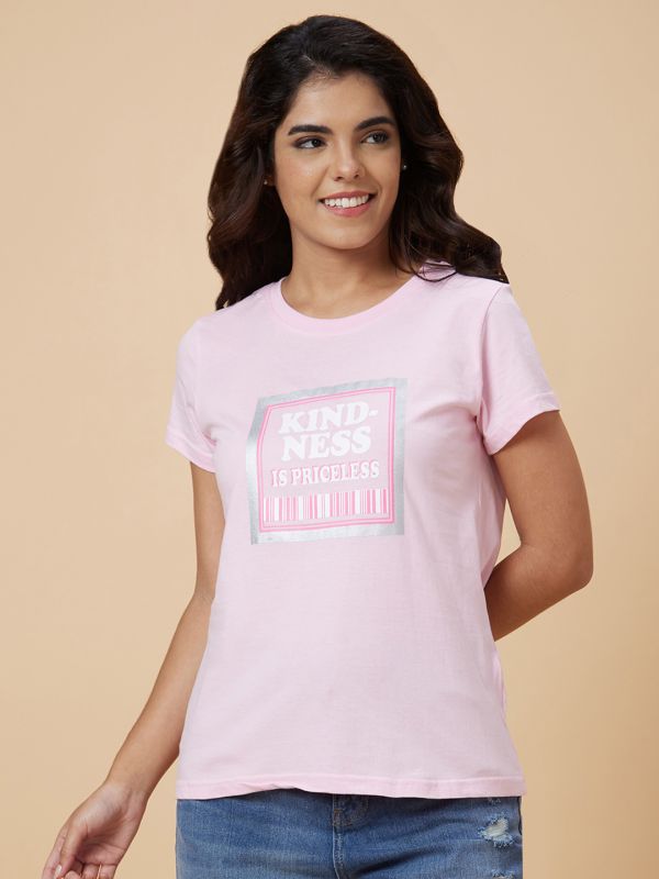 Globus Women Pink Printed Cotton T-Shirt