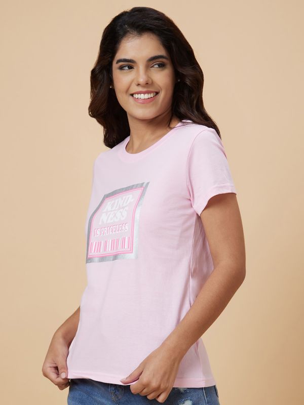 Globus Women Pink Printed Cotton T-Shirt