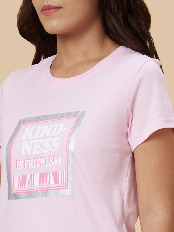 Globus Women Pink Printed Cotton T-Shirt