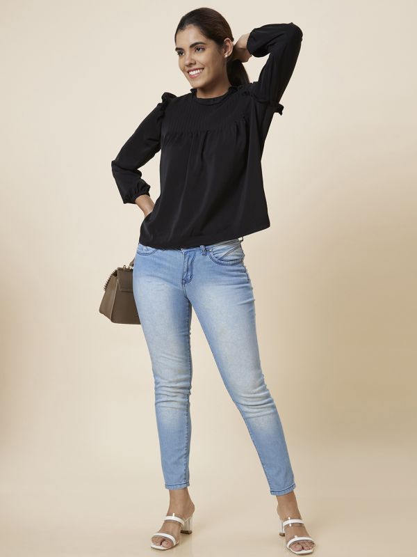 Globus Women Black Solid Polyester Top