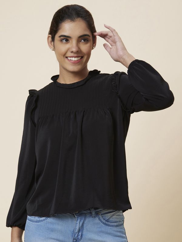Globus Women Black Solid Polyester Top