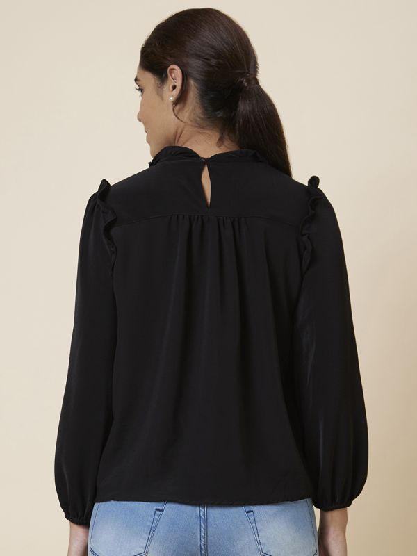 Globus Women Black Solid Polyester Top