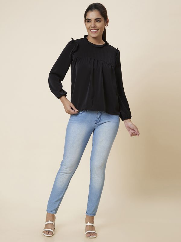 Globus Women Black Solid Polyester Top