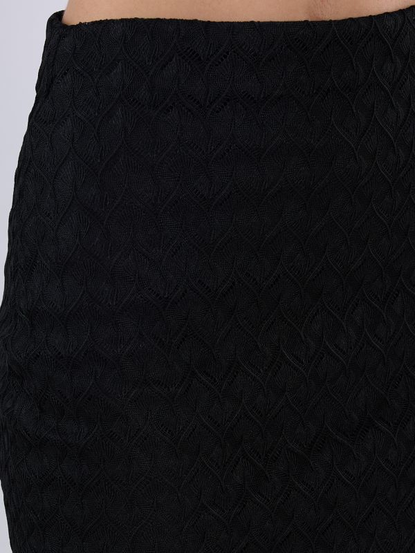 Globus Women Black Mid Rise Self Design Lace Midi Pencil Party Skirt