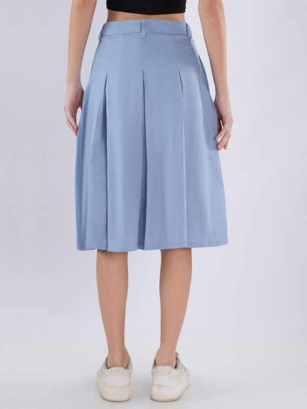 Globus Women Blue Mid Rise Pleated Flared Midi Skirt with Belt Loops