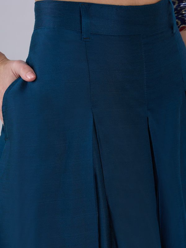 Globus Women Teal High Rise Pleated Flared Maxi Skirt with Belt Loops