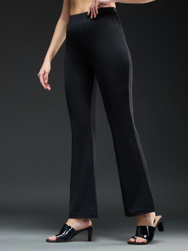 Globus Women Black Solid Mid-Rise Regular Fit Wide Leg Formal Trousers