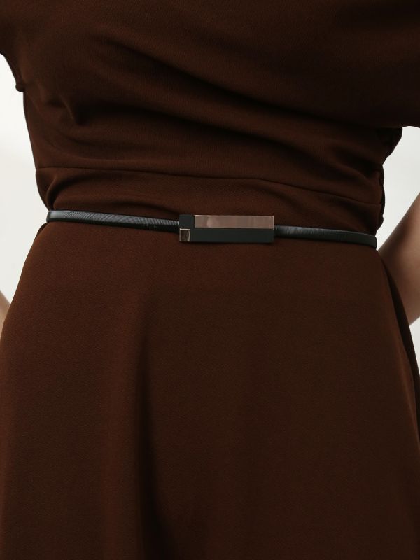 Globus Women Brown One Shoulder Gathered Detail Fit & Flare Midi Party Wear Dress