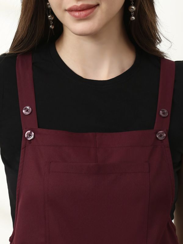 Globus Women Wine Square Neck Shoulder Straps Solid Big Front Pocket Playsuit