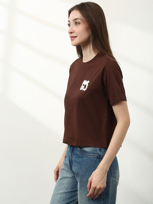 Globus Women Brown Round Neck Short Sleeves Graphic Print Relaxed Fit T-Shirt