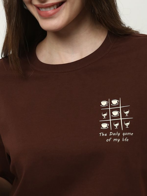 Globus Women Brown Round Neck Short Sleeves Graphic Print Relaxed Fit  T-Shirt