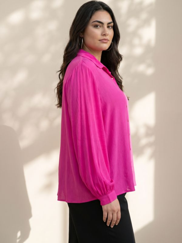 Globus Gloplus Women Pink Collared Neck Cuffed Sleeves Self Design Plus Size Workwear Shirt