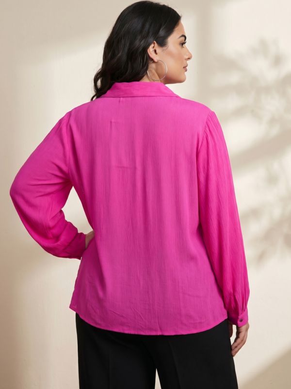 Globus Gloplus Women Pink Collared Neck Cuffed Sleeves Self Design Plus Size Workwear Shirt