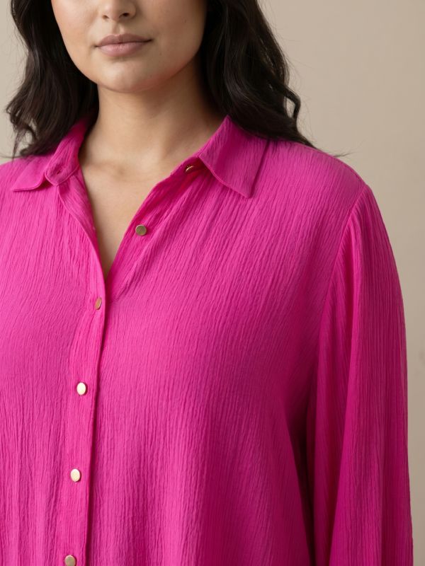 Globus Gloplus Women Pink Collared Neck Cuffed Sleeves Self Design Plus Size Workwear Shirt