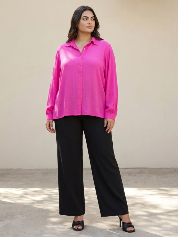 Globus Gloplus Women Pink Collared Neck Cuffed Sleeves Self Design Plus Size Workwear Shirt