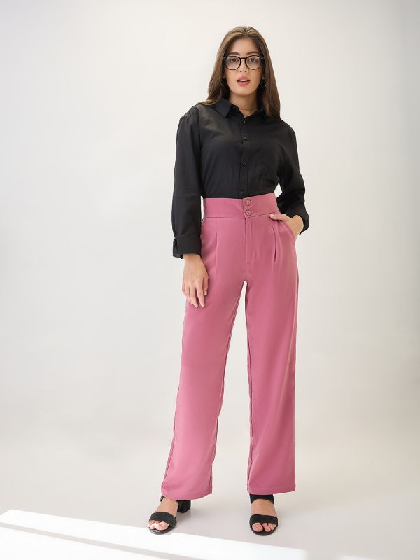 Globus Women Dusky Pink Mid-Rise Pleated Formal Korean Pants