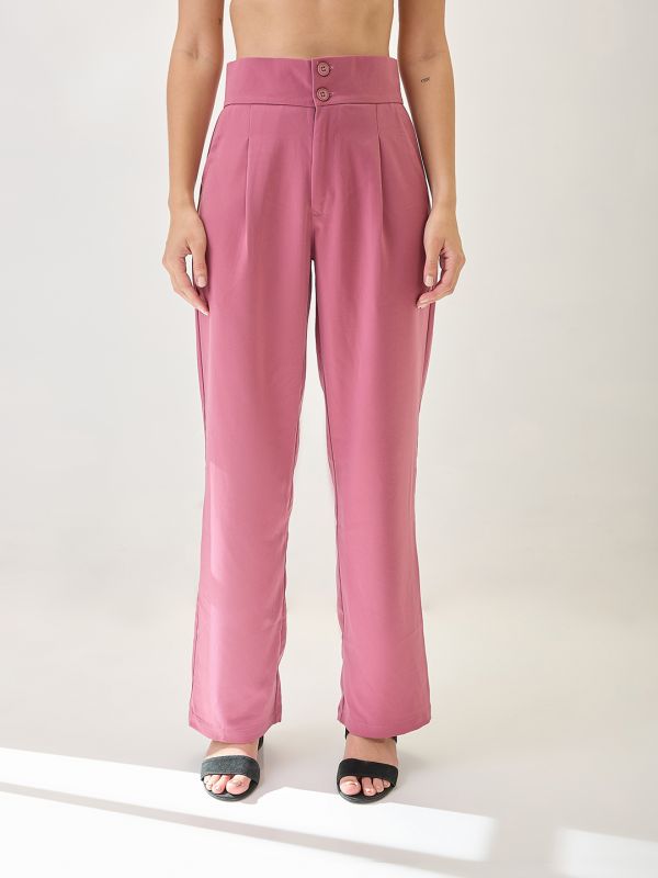 Globus Women Dusky Pink Mid-Rise Pleated Formal Korean Pants