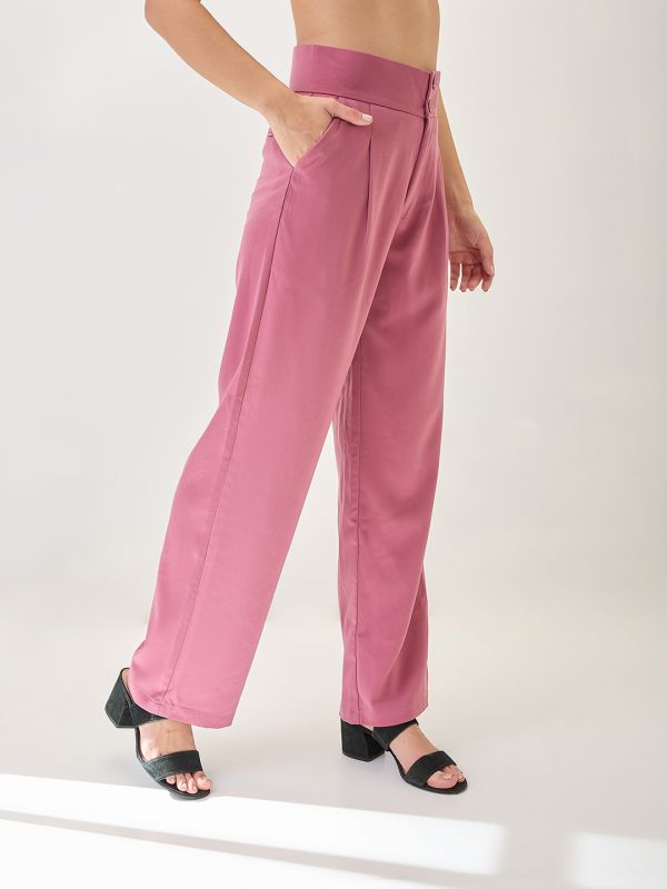 Globus Women Dusky Pink Mid-Rise Pleated Formal Korean Pants