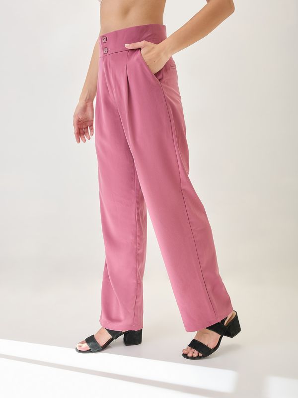 Globus Women Dusky Pink Mid-Rise Pleated Formal Korean Pants