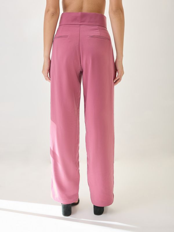 Globus Women Dusky Pink Mid-Rise Pleated Formal Korean Pants