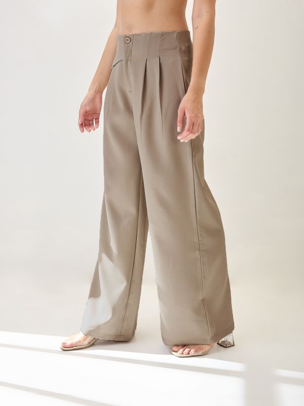Globus Women Mouse Solid Mid Rise Pleated Formal Korean Pants
