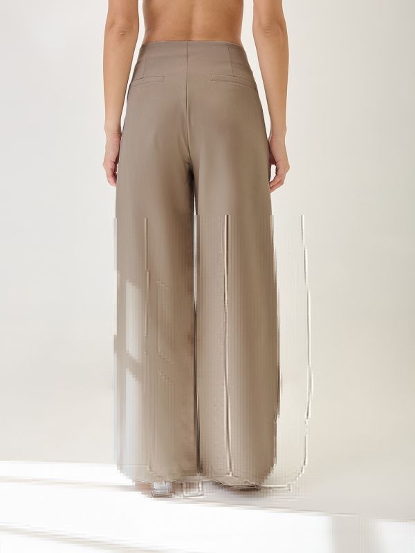Globus Women Mouse Solid Mid Rise Pleated Formal Korean Pants