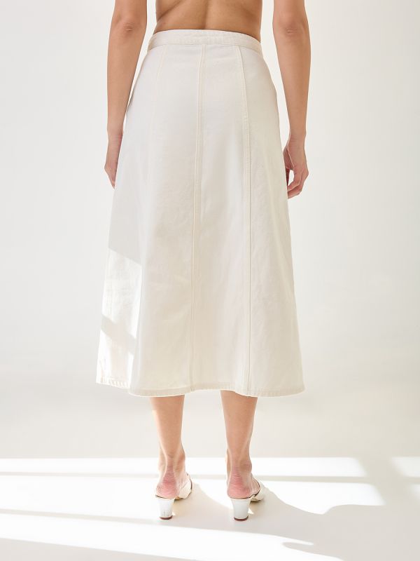 Globus Women White Mid Rise Panelled A-Line Midi Denim Skirt