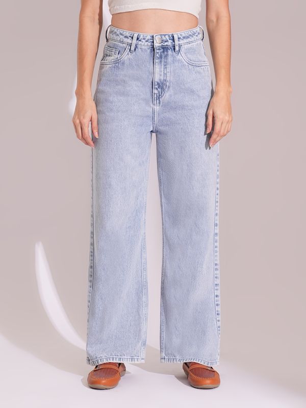 Globus Women Light Blue Cotton High Rise Straight Fit Jeans
