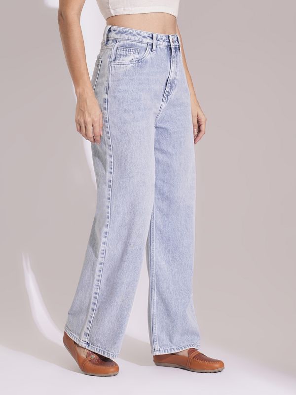 Globus Women Light Blue Cotton High Rise Straight Fit Jeans