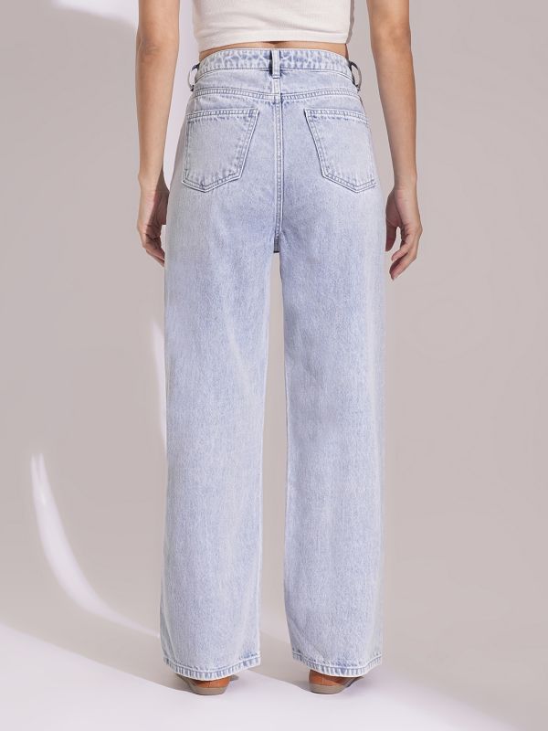Globus Women Light Blue Cotton High Rise Straight Fit Jeans