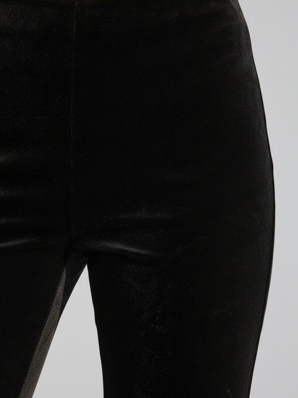 Globus Women Black Velvet Mid Rise Stretchable Slim Fit Flared Party Treggings