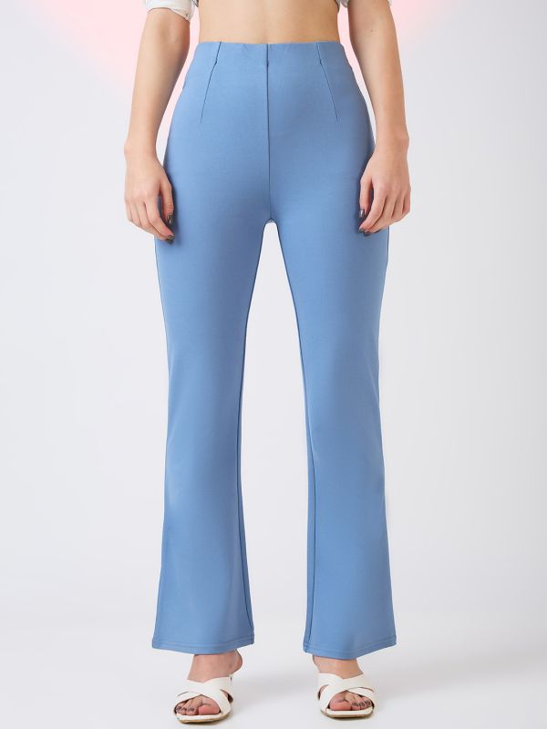 Globus Women Denim-Blue Stretchable Mid-Rise Workwear Bootcut Treggings