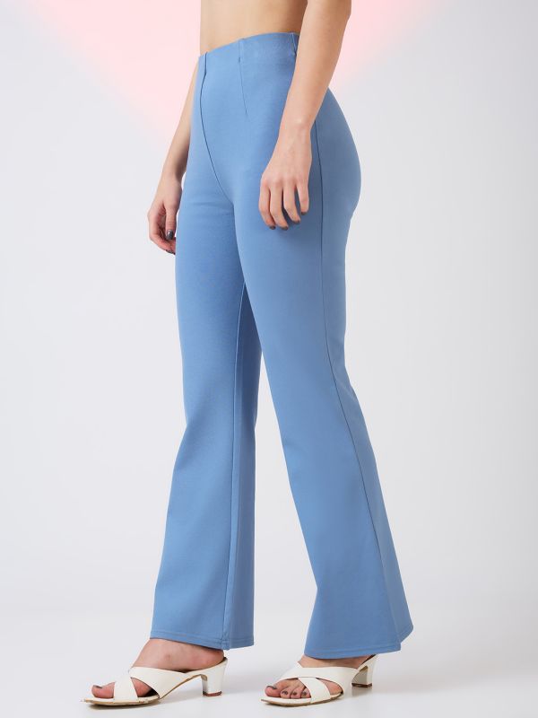 Globus Women Denim-Blue Stretchable Mid-Rise Workwear Bootcut Treggings