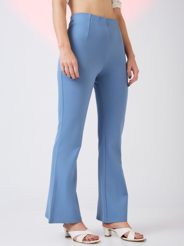 Globus Women Denim-Blue Stretchable Mid-Rise Workwear Bootcut Treggings