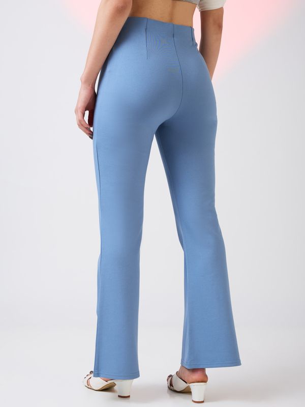 Globus Women Denim-Blue Stretchable Mid-Rise Workwear Bootcut Treggings